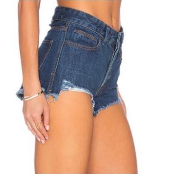 Free people Logan dark wash denim blue distressed high waisted cut off shorts - Picture 3 of 6